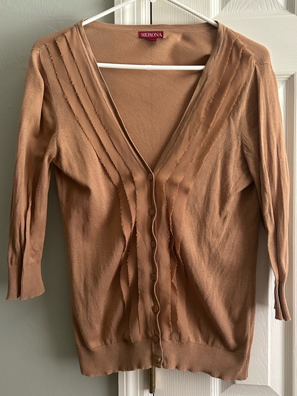Merona Tan Button-Front Ribbon Trim Cardigan